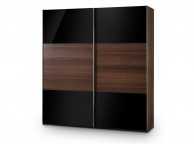 Julian Bowen Bergen Walnut And Black Gloss Sliding Wardrobe Thumbnail