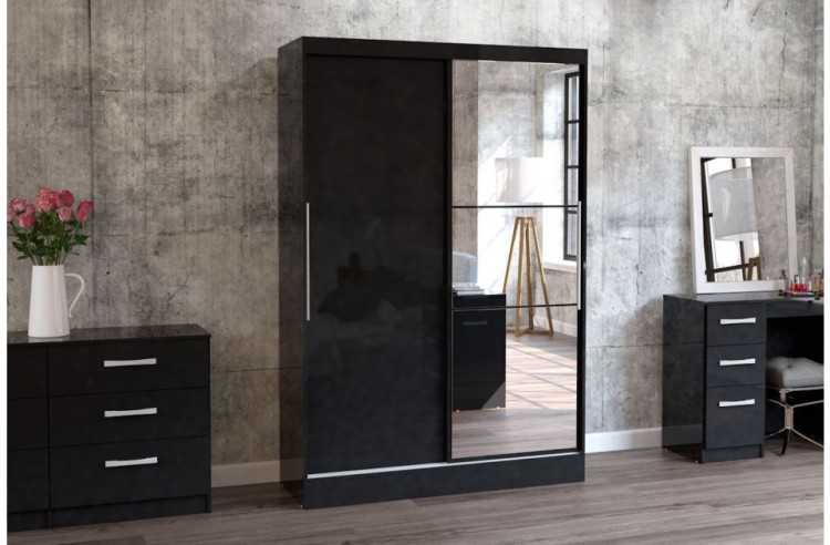 Birlea Lynx Black with Black Gloss Sliding Door Wardrobe 