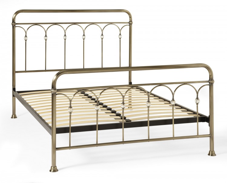 Serene Shilton 6ft Super King Size Antique Brass Metal Bed Frame With Crystals By Furnishings Antique Brass Metal Bed Frame, Cast Iron Super King Size Bed