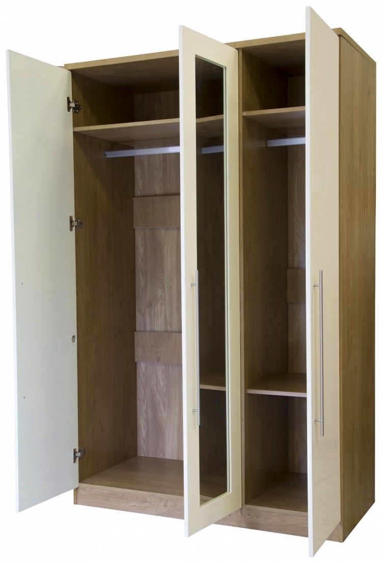 Gfw Keswick 3 Door Cream Gloss Wardrobe With Mirrors By Gfw