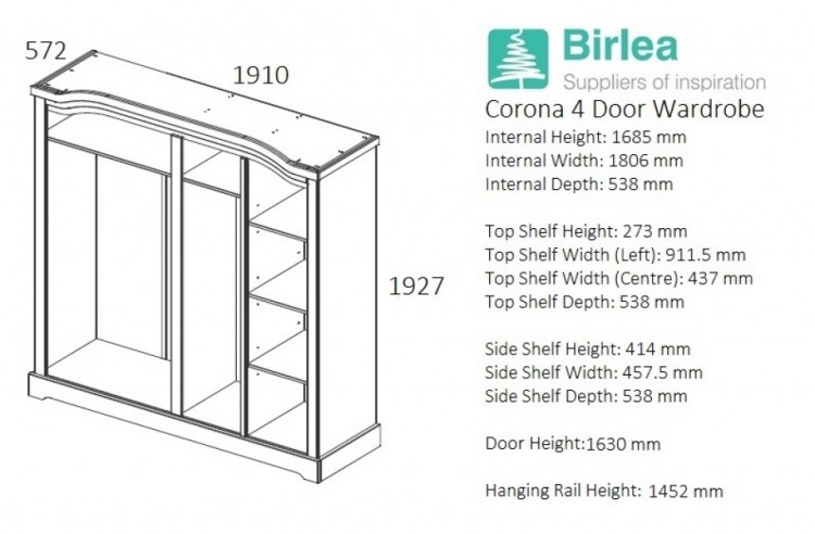 Birlea Corona Pine 4 Door Wardrobe By Birlea