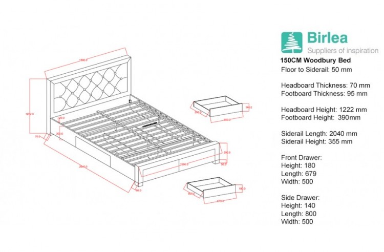 Birlea Woodbury 4ft6 Double Grey Fabric Bed Frame With 4