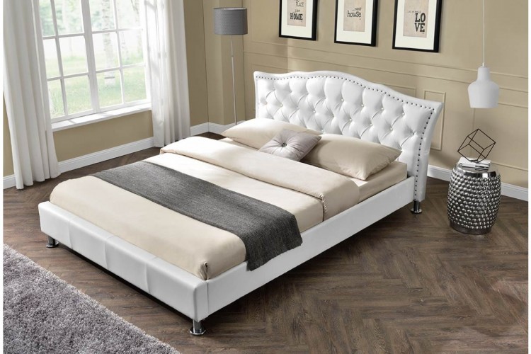 Sleep Design 4ft6 Double White Faux Leather Bed Frame by Sleep
