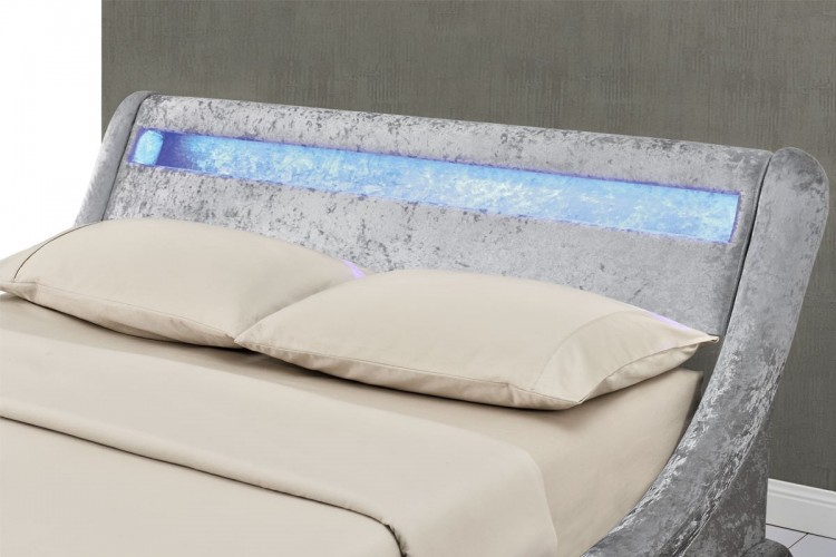 Sleep Design Madrid 5ft Kingsize Silver Crushed Velvet Ottoman Bed Show More Information Description Size Guide Reviews Delivery The Madrid 5ft Kingsize Silver Crushed Velvet Ottoman Bed Frame With Led Lights