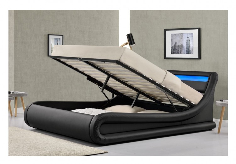 Modern Black Leather Storage Bed Frame With Led Queen Hanaposy