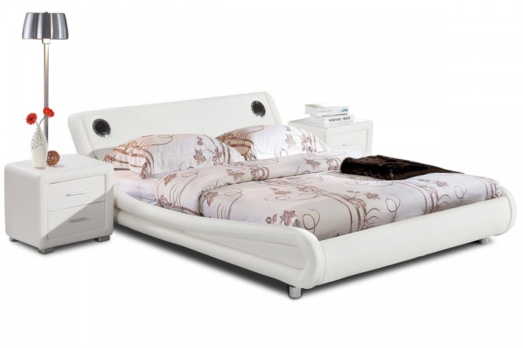 Sleep Design Madrid 5ft Kingsize White Faux Leather Bed Frame With Kingsize White Faux Leather Bed Frame With Bluetooth Speakers Show More Information