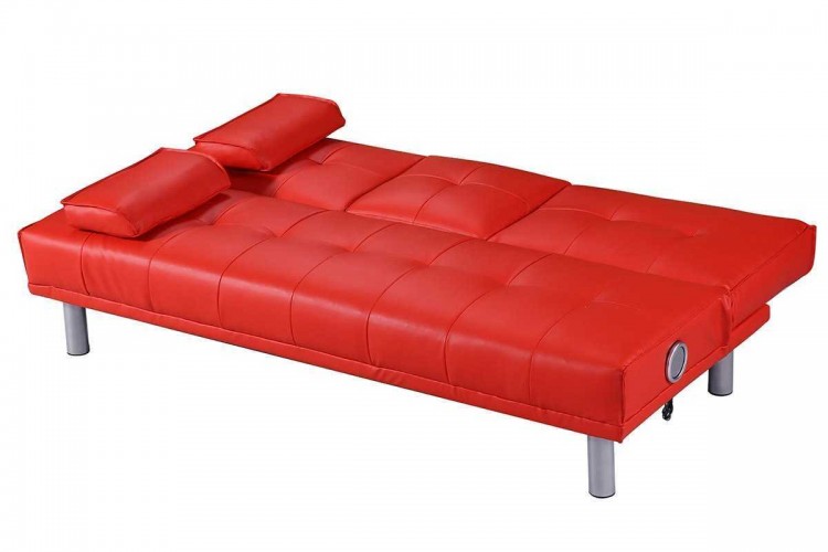 Sleep Design Manhattan Red Faux Leather Sofa Bed With Bluetooth Speakers by UK Bed Store