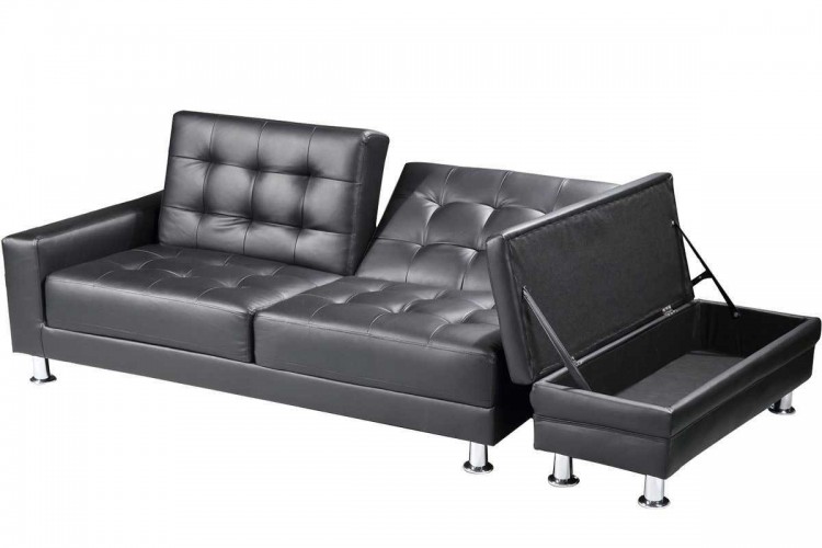Sleep Design Knightsbridge Black Faux Leather Sofa Bed With Storage by