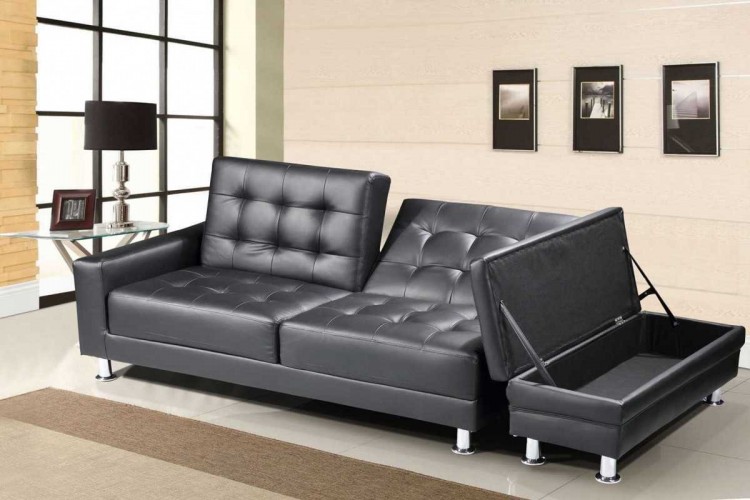 Sleep Design Knightsbridge Black Faux Leather Sofa Bed With Storage by