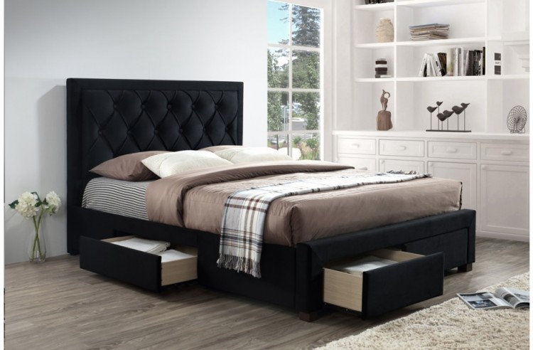 Birlea Woodbury 4ft6 Double Black Velvet Fabric Bed Frame ...