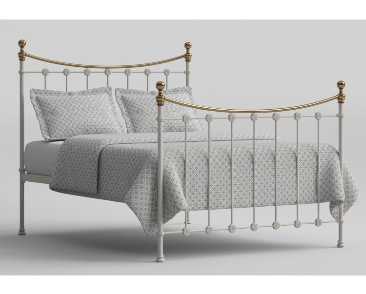 OBC Carrick 4ft6 Double White With Brass Metal Bed Frame ...
