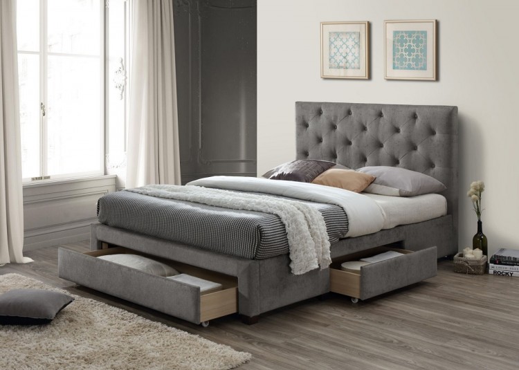 Limelight 4ft6 Double Grey Fabric Bed Frame With Drawers by