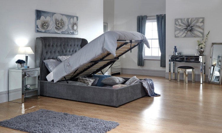 Gfw Dakota 5ft Kingsize Pewter Grey Upholstered Fabric Ottoman Bed