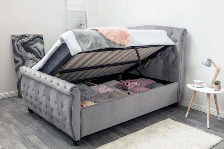20234 sleep design hampton 4ft6 double grey velvet ottoman sleigh bed frame