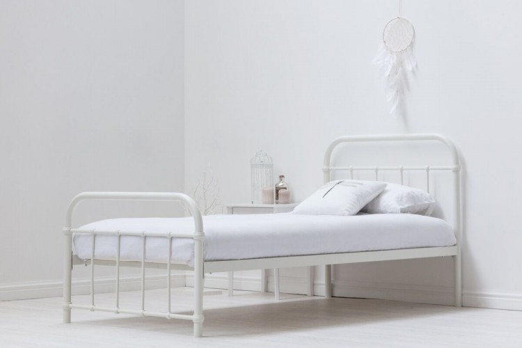 Henley 3ft Single White Metal Bed Frame, Hospital Style Bed Frame