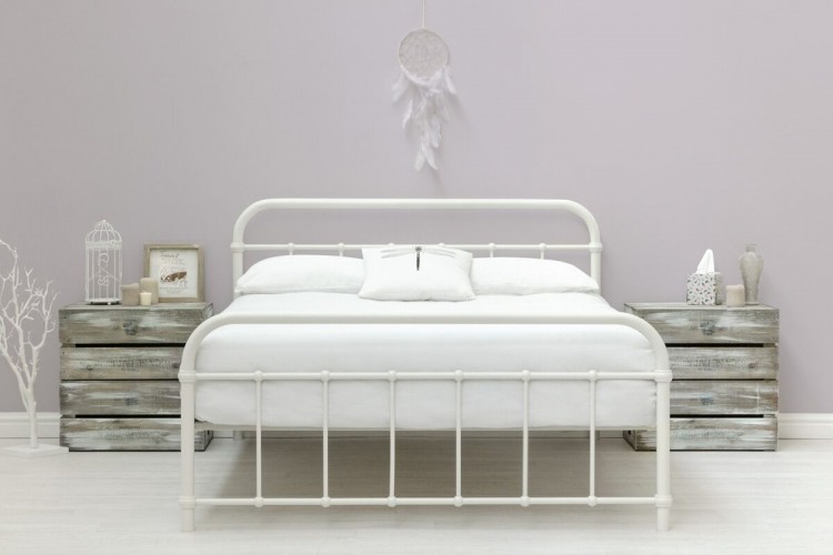 Sleep Design Henley 5ft Kingsize Stone White Metal Bed Frame By Sleep Design Henley 5ft Kingsize Stone, Hospital Style King Size Bed