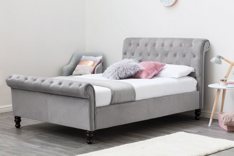 Sleep Design Lambeth 4ft6 Double Grey Velvet Ottoman ...
