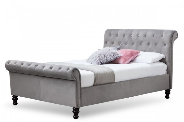 Sleep Design Lambeth 4ft6 Double Grey Velvet Sleigh Bed Frame by Sleep