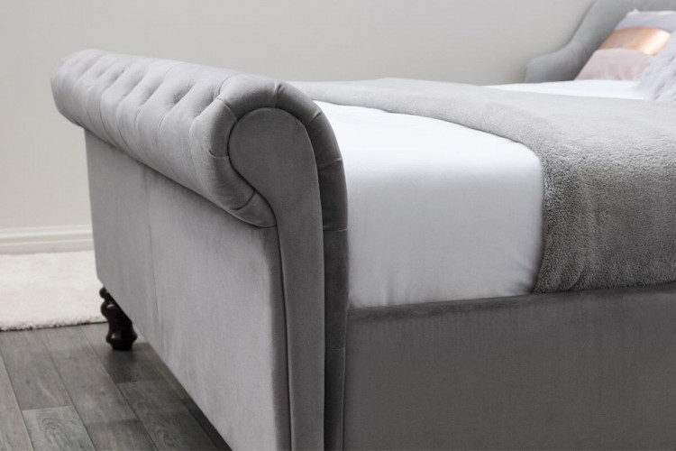 Sleep Design Lambeth 4ft6 Double Grey Velvet Sleigh Bed Frame by Sleep