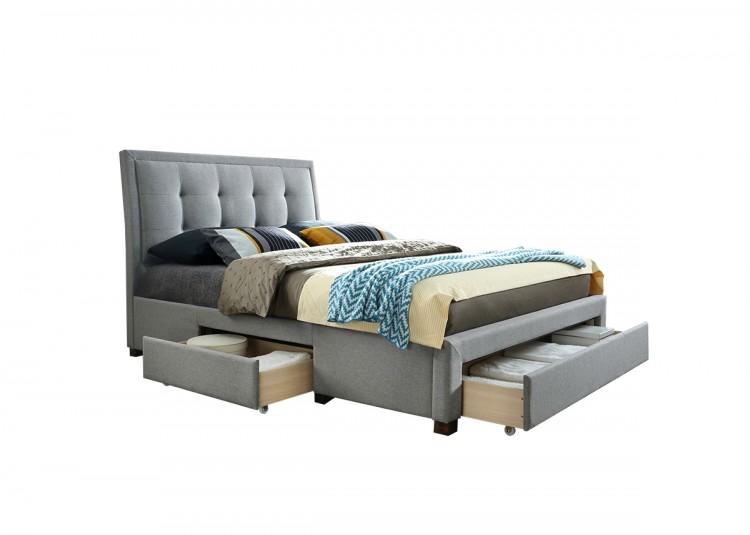 Birlea Shelby 4ft6 Double Grey Fabric Bed Frame With Drawers by Birlea