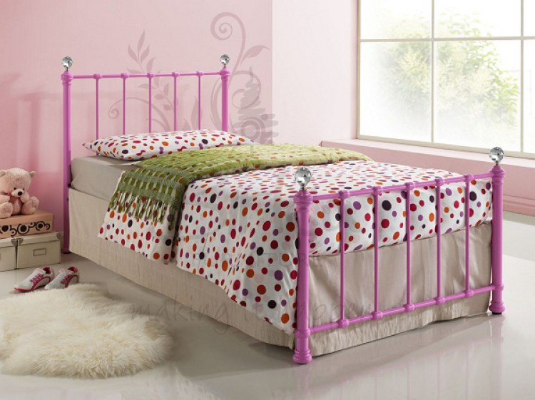 Birlea Jessica 3ft Single Pink Metal Bed Frame with Crystal Finials by