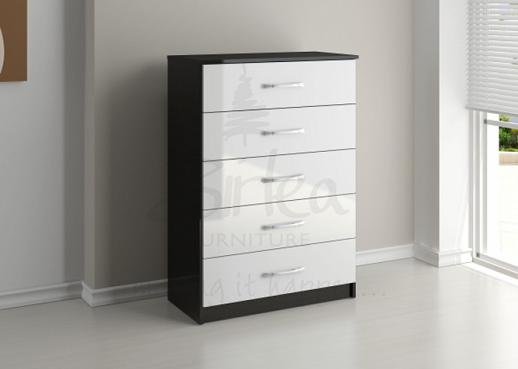 Birlea Lynx Black With White Gloss 5 Drawer Chest Of Drawers By Birlea