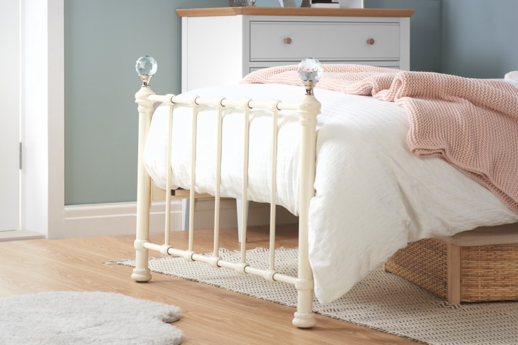 Birlea Jessica 3ft Single Cream Metal Bed Frame with Crystal Finials by