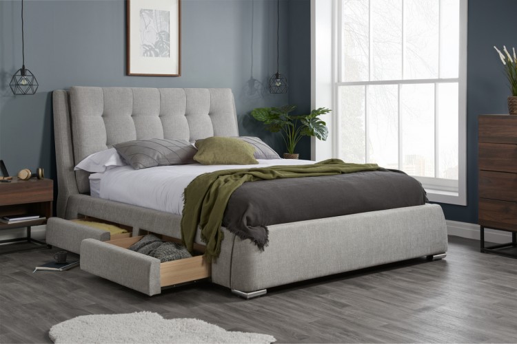 Birlea Mayfair 5ft Kingsize Grey Fabric Bed Frame With 4 Drawers By Birlea Mayfair 5ft Kingsize Grey Fabric, Grey Upholstered King Bed With Storage