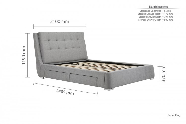 Birlea Mayfair 6ft Super Kingsize Grey, Super King Size Bed Frame Measurements
