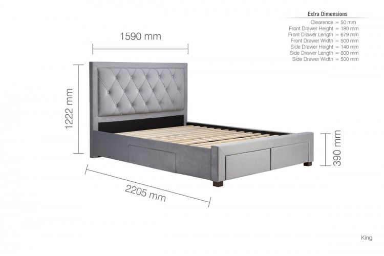 Birlea Woodbury 5ft Kingsize Grey Fabric Bed Frame With 4 Drawers By Birlea Woodbury 5ft Kingsize Grey, King Size Bed Frame Height Dimensions