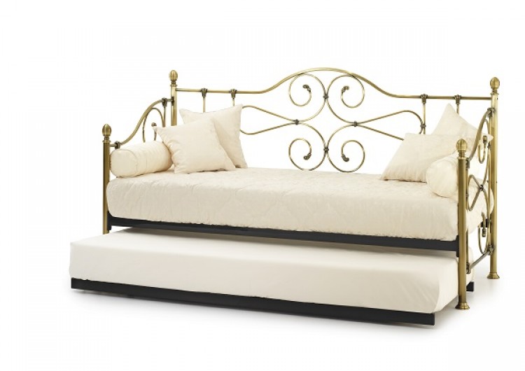 Serene Florence 3ft Antique Brass Metal Day Bed Frame with Guest Under