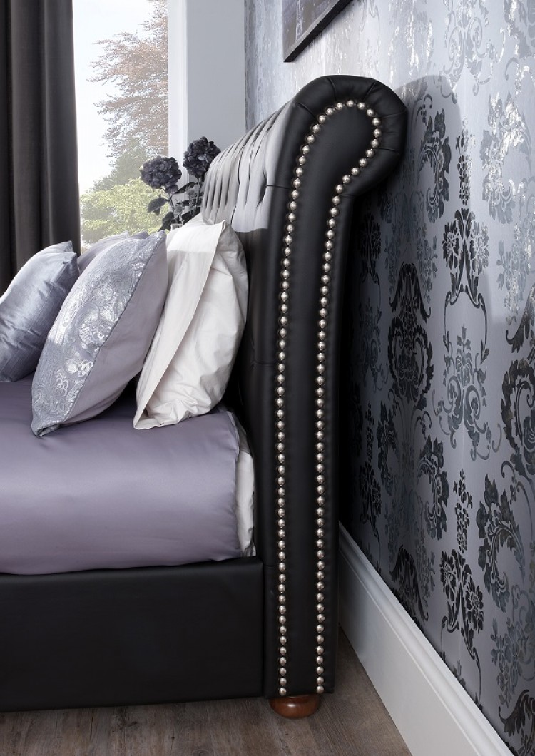Faux leather chesterfield sleigh bed frame store