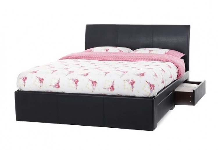 Serene Anzio 4ft Small Double Black Faux Leather Bed Frame ...