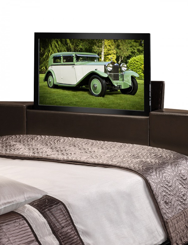 Queen size bed frame sales with tv lift