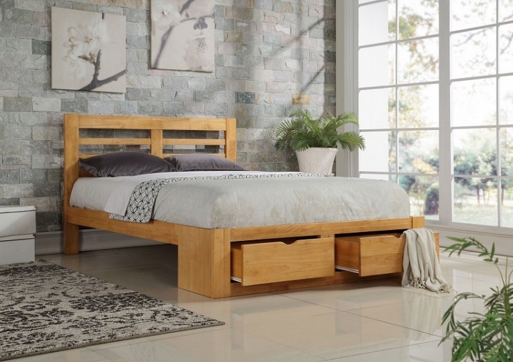 Flintshire Bretton 5ft Kingsize Oak Finish Bed With Drawers by