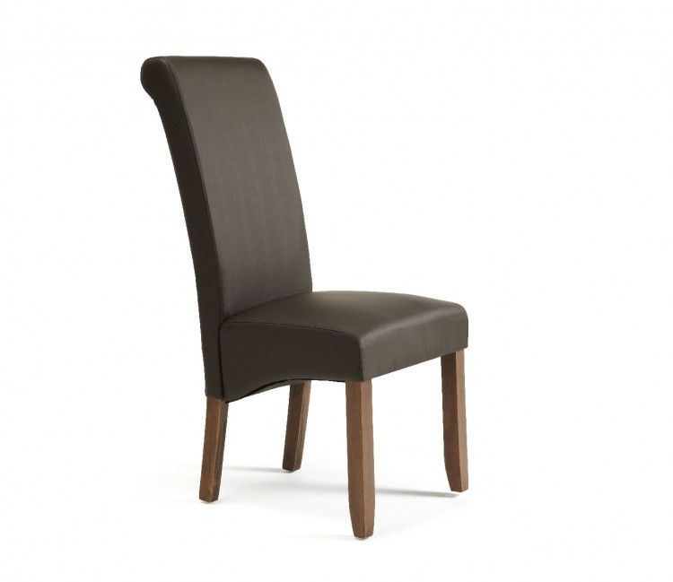 Serene Kingston Brown Faux Leather Dining Chairs With Walnut Legs (Pair