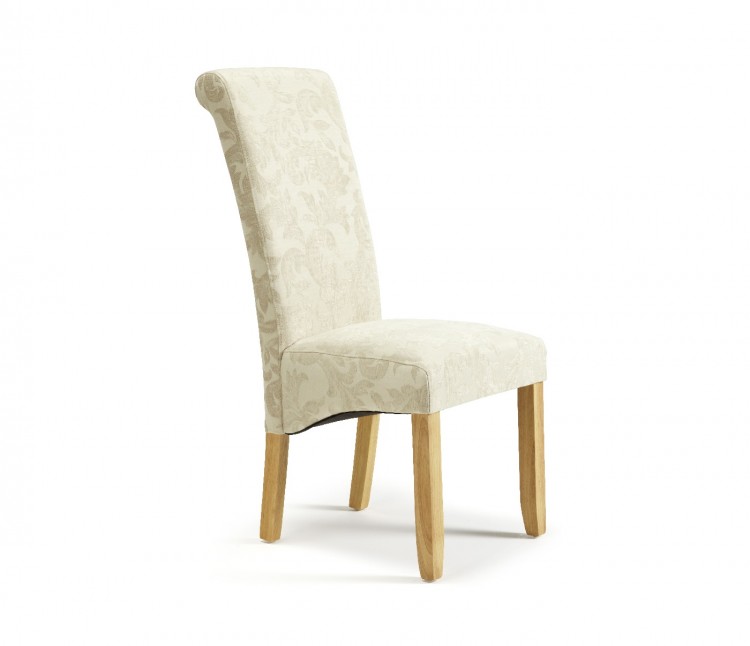 Serene Kingston Cream Floral Fabric Dining Chairs With Oak Legs (Pair
